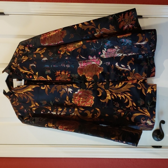 SOFT SURROUNDINGS Black Satin Jacquard Moon Dynasty Jacket sz XL Womens Cocktail - Picture 2 of 10